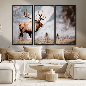 70489411-MGV-CV-36X24-Elk Photography Wall Art Canvas Print, Framed Mountain Wildlife Art Picture Print, Rustic Nature Decor Perfect Rustic Lodge Decor
