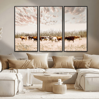 57389417-MGV-CV-36X24-Cow Herd Photography Wall Art Canvas Print, Framed Rustic Farmhouse Decor Art Picture Print, Western Ranch Style Perfect Rustic
