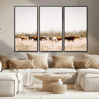 12454132-MGV-CV-36X24-Cow Herd Photography Wall Art Canvas Print, Framed Rustic Farmhouse Decor Art Picture Print, Western Ranch Style Perfect Rustic