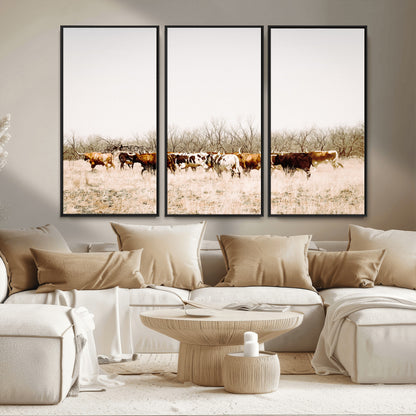 12454132-MGV-CV-36X24-Cow Herd Photography Wall Art Canvas Print, Framed Rustic Farmhouse Decor Art Picture Print, Western Ranch Style Perfect Rustic