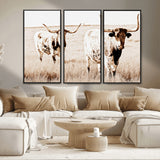 39672786-MGV-CV-36X24-Rustic Cow Scene Wall Art Canvas Print, Framed Farmhouse Style Cattle Art Picture Print, Prairie Animal Duo Perfect Rustic Western