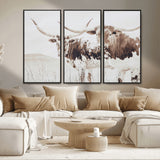 48161868-MGV-FC-48X32-3P_Black-Longhorn Cow Decor Wall Art Canvas Print, Framed Rustic Cattle Art Picture Print, Sepia Western Vibe Perfect Neutral Rustic