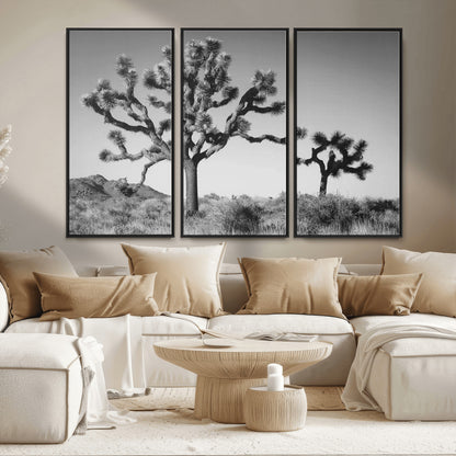 93692513-MGV-FC-48X32-3P_Black-Joshua Tree Wall Art Canvas Print, Framed Monochrome Desert Art Picture Print, Minimalist Nature Scene Perfect Southwestern