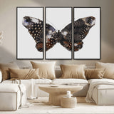 99831147-MGV-FC-48X32-3P_Black-Spotted Butterfly Wall Art Canvas Print, Framed Neutral Insect Theme Art Picture Print, Earthy Wing Pattern Perfect Modern Rustic