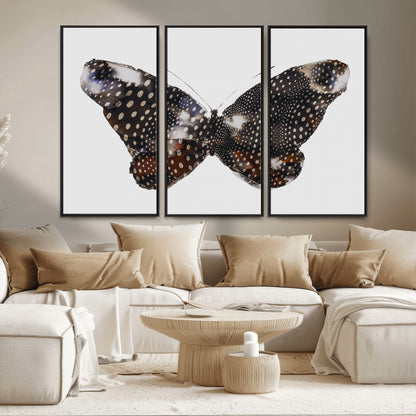 99831147-MGV-FC-48X32-3P_Black-Spotted Butterfly Wall Art Canvas Print, Framed Neutral Insect Theme Art Picture Print, Earthy Wing Pattern Perfect Modern Rustic