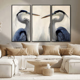 18230556-MGV-CV-36X24-Blue Heron Pair Wall Art Canvas Print, Framed Coastal Bird Theme Art Picture Print, Tranquil Wildlife Scene Perfect Coastal