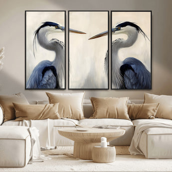 18230556-MGV-CV-36X24-Blue Heron Pair Wall Art Canvas Print, Framed Coastal Bird Theme Art Picture Print, Tranquil Wildlife Scene Perfect Coastal