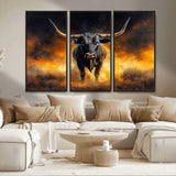 58293979-MGV-CV-36X24-Longhorn Canvas Wall Art Canvas Print, Framed Bold Bull Wall Art Art Picture Print, Western Animal Decor Perfect Western Dramatic