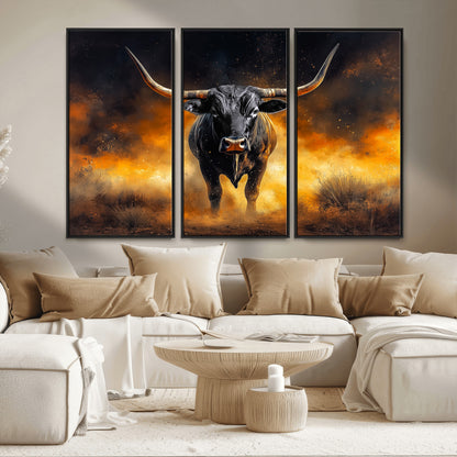 58293979-MGV-CV-36X24-Longhorn Canvas Wall Art Canvas Print, Framed Bold Bull Wall Art Art Picture Print, Western Animal Decor Perfect Western Dramatic