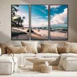 95301406-MGV-FC-48X32-3P_Black-Tropical Beach Wall Art Canvas Print, Framed Ocean Waves Art Picture Print, Relazxing Seascape Perfect Tropical Coastal Decor