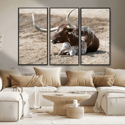 76549210-MGV-FC-48X32-3P_Black-Texas Longhorn Wall Art Canvas Print, Framed Country Living Art Picture Print, Farmhouse Aesthetic Perfect Western Rustic Decor