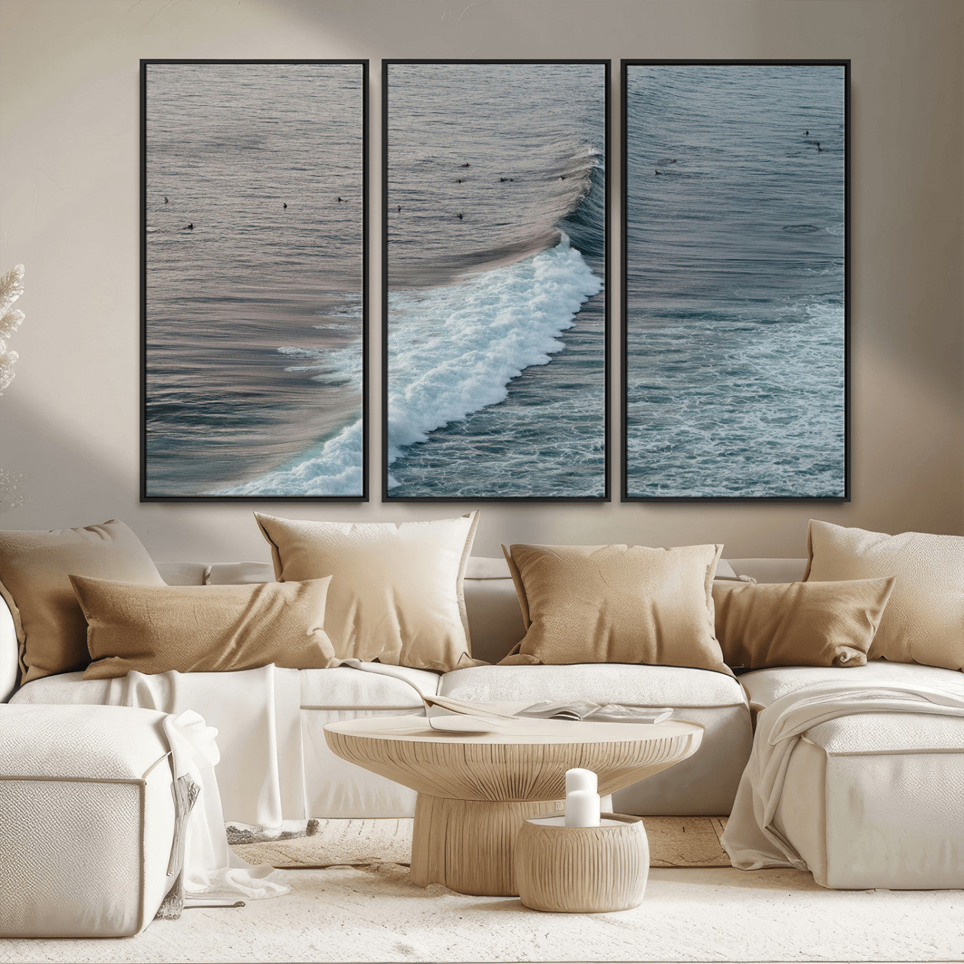 23077324-MGV-CV-36X24-Ocean Waves Wall Art Canvas Print, Framed Coastal Serenity Art Picture Print, Surf Aesthetic Perfect Modern Coastal Decor Artwork
