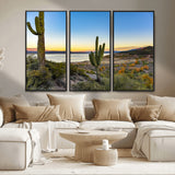 52844711-MGV-CV-36X24-Saguaro Cactus Wall Art Canvas Print, Framed Desert Sunset Art Picture Print, Southwestern Scene Perfect Southwestern Rustic Decor