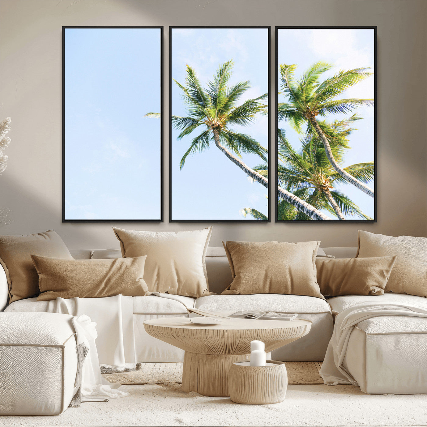 54719115-MGV-FC-48X32-3P_Black-Palm Trees Wall Art Canvas Print, Framed Tropical Aesthetic Art Picture Print, Coastal Serenity Perfect Tropical Minimalist Decor