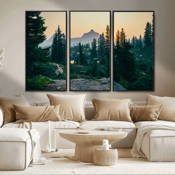 66397982-MGV-CV-36X24-Mountain Landscape Wall Art Canvas Print, Framed Forest Serenity Art Picture Print, Mountain Landscape Perfect Rustic Wilderness