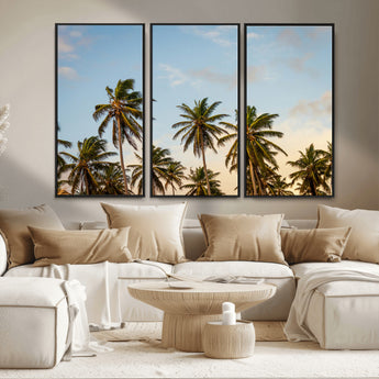 99033771-MGV-CV-36X24-Palm Trees Wall Art Canvas Print, Framed Tropical Vibes Art Picture Print, Coastal Sunset Perfect Coastal Boho Decor Artwork
