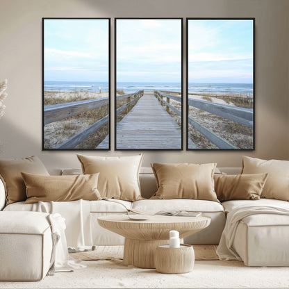 31602988-MGV-CV-36X24-Beach Boardwalk Wall Art Canvas Print, Framed Coastal Serenity Art Picture Print, Ocean View Perfect Coastal Minimalist Decor