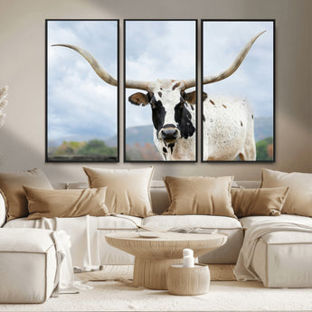 63592811-MGV-FC-48X32-3P_Black-Texas Longhorn Wall Art Canvas Print, Framed Western Rustic Art Picture Print, Farmhouse Decor Perfect Rustic Farmhouse Decor