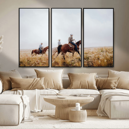 94723307-MGV-CV-36X24-Western Cowboys Wall Art Canvas Print, Framed Rustic Prairie Art Picture Print, Horseback Riding Perfect Rustic Western Decor