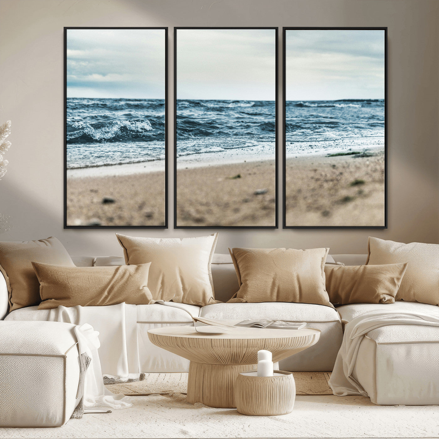 81812590-MGV-CV-36X24-Ocean Wall Art Wall Art Canvas Print, Framed Coastal Canvas Art Picture Print, Moody Seascape Perfect Coastal Minimalist Decor