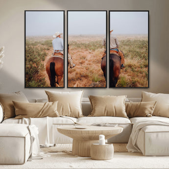 54943176-MGV-FC-48X32-3P_Black-Cowboy Wall Art Wall Art Canvas Print, Framed Western Canvas Art Picture Print, Rustic Ranch Scene Perfect Rustic Western Decor