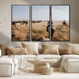 22431577-MGV-CV-36X24-Western Wall Art Wall Art Canvas Print, Framed Cowboy Canvas Art Picture Print, Cattle Drive Scene Perfect Rustic Western Decor