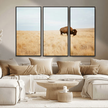 61392510-MGV-FC-48X32-3P_Black-Buffalo Wall Art Wall Art Canvas Print, Framed Western Wildlife Decor Art Picture Print, Rustic Farmhouse Art Perfect Rustic
