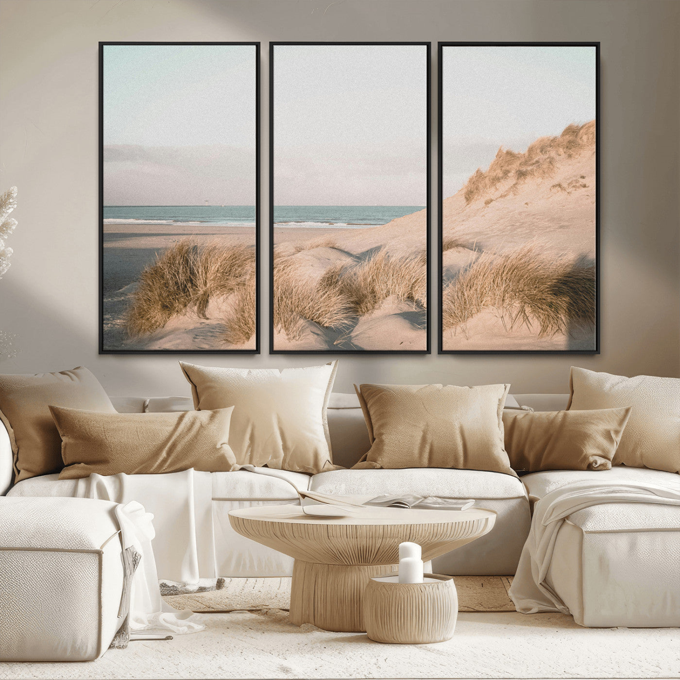 28064037-MGV-CV-36X24-Minimalist Seascape Wall Art Canvas Print, Framed Neutral Beach Print Art Picture Print, Sand Dune Photography Perfect