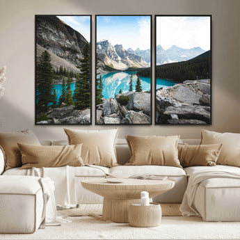 98014896-MGV-CV-36X24-Canadian Rockies Wall Art Canvas Print, Framed Mountain Landscape Art Picture Print, Turquoise Water Perfect Scandinavian