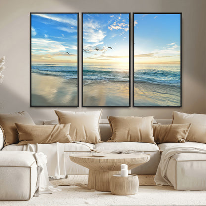 20708696-MGV-CV-36X24-Minimalist Seaside Wall Art Canvas Print, Framed Morning Glow Art Picture Print, Golden Reflections Perfect Coastal Minimalist