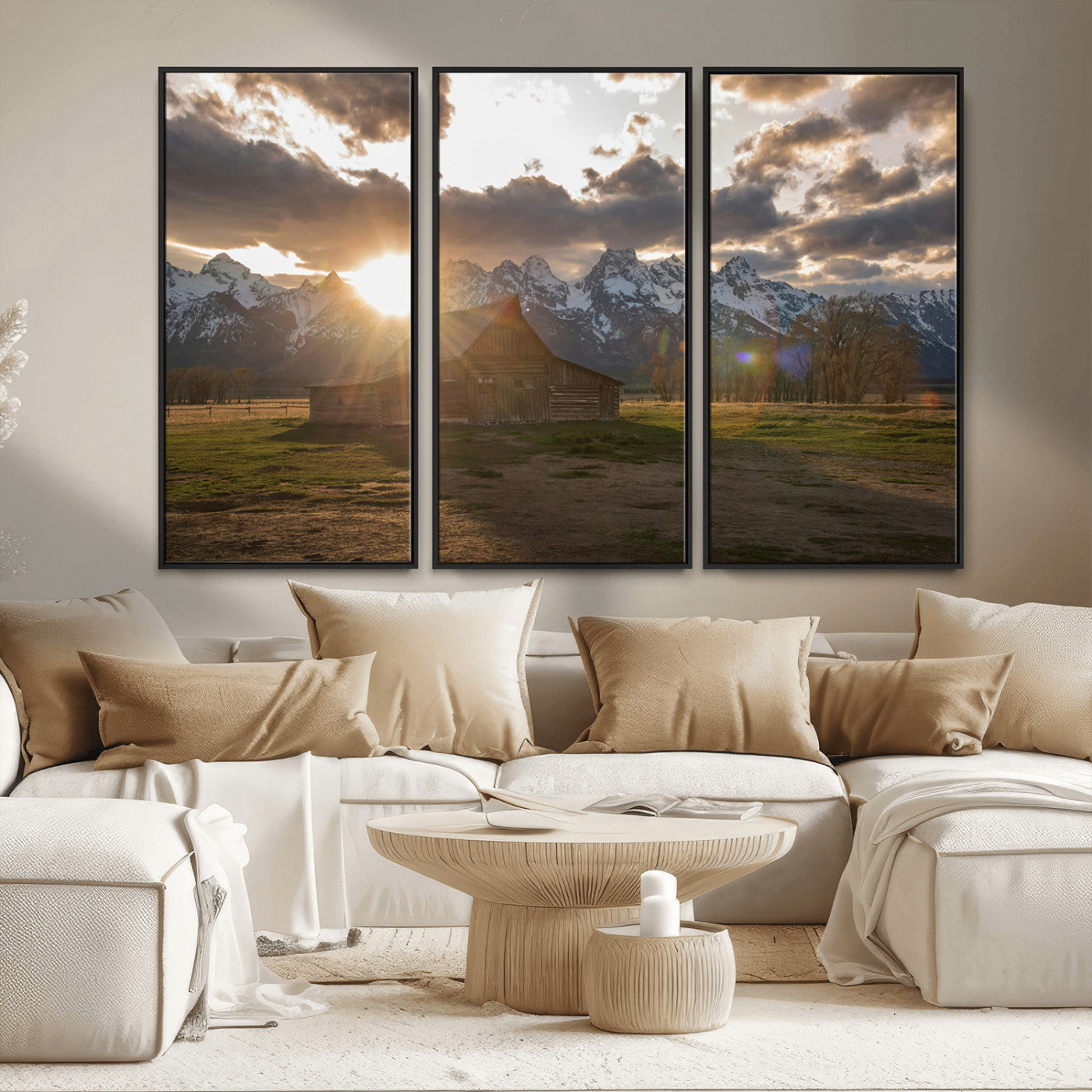52555760-MGV-CV-36X24-Snowy Peaks Wall Art Canvas Print, Framed Nature Escape Art Picture Print, Rustic Charm Perfect Rustic Western Decor Artwork
