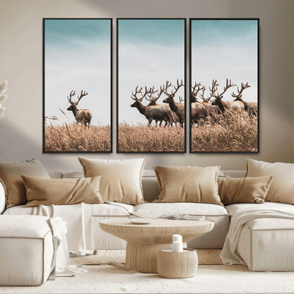 81594705-MGV-FC-48X32-3P_Black-Elk Herd Wall Art Canvas Print, Framed Wildlife Photography Art Picture Print, Rustic Nature Print Perfect Rustic Wildlife Decor
