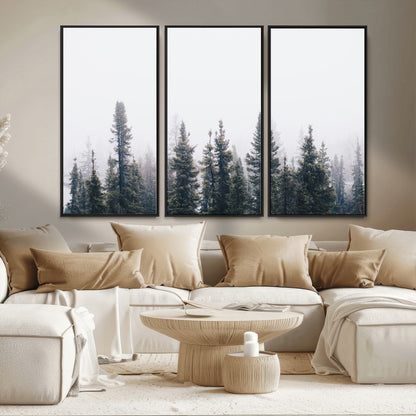 42364796-MGV-CV-36X24-Foggy Forest Wall Art Canvas Print, Framed Misty Pines Art Picture Print, Moody Woodland Perfect Scandinavian Minimalist Decor