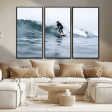 11693607-MGV-CV-36X24-Surfer on Wave Wall Art Canvas Print, Framed Ocean Adventure Art Picture Print, Motion Blur Water Perfect Coastal Adventure Decor