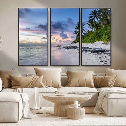 75045485-MGV-CV-36X24-Tropical Beach Wall Art Canvas Print, Framed Sunset Glow Art Picture Print, Palm Tree Coast Perfect Tropical Coastal Decor Artwork