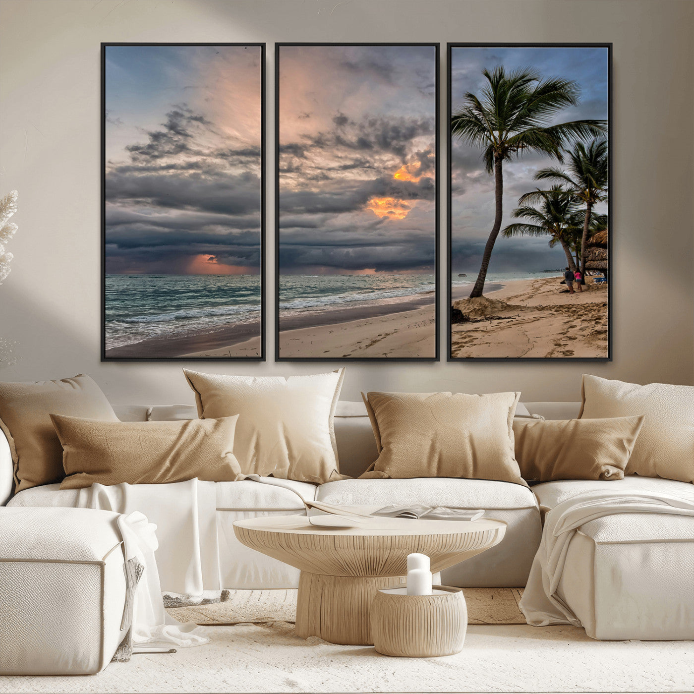 62574547-MGV-CV-36X24-Tropical Storm Wall Art Canvas Print, Framed Moody Beach Art Picture Print, Dramatic Sky Perfect Tropical Coastal Decor Artwork
