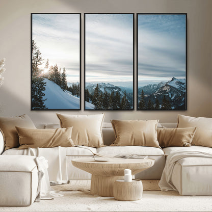 55564749-MGV-CV-36X24-Snowy Mountains Wall Art Canvas Print, Framed Alpine Landscape Art Picture Print, Frosty Peaks Perfect Nordic Minimalist Decor