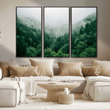 45265379-MGV-CV-36X24-Misty Forest Wall Art – Green Mountain Pine Tree Landscape Canvas Print, Nature Photography Artwork Home Decor for Bedroom, Living