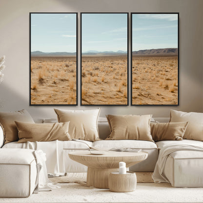 55918919-MGV-FC-48X32-3P_Black-Desert Landscape Wall Art – Golden Grass Plains and Mountain Horizon Canvas Print, Southwest Nature Photography Decor for Living