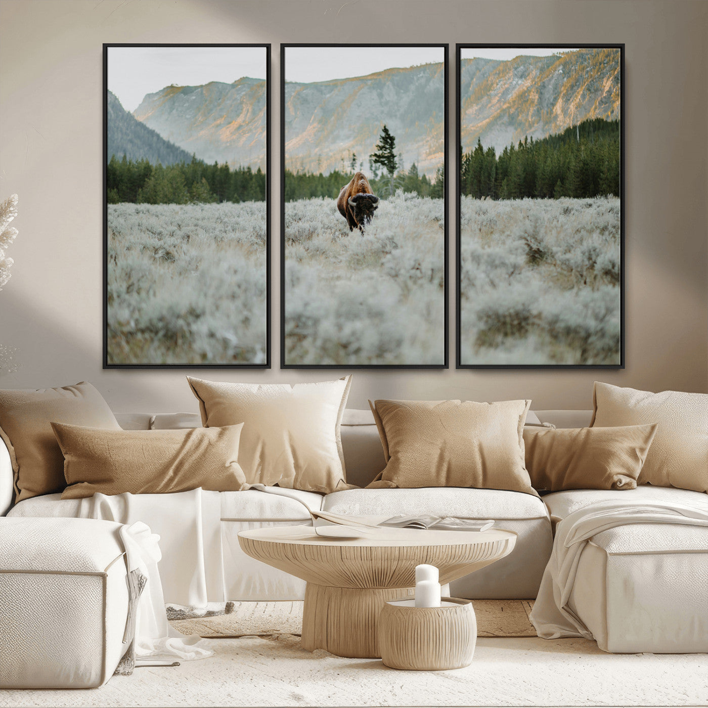 41674074-MGV-CV-36X24-Bison Wall Art – American Buffalo Wildlife Photography Canvas Print, Western Mountain Landscape Artwork Rustic Nature Decor for