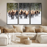 96906195-MGV-FC-48X32-3P_Black-Bison Herd Wall Art – American Buffalo Wildlife Photography Canvas Print, Winter Snow Scene Western Nature Decor for Living Room,