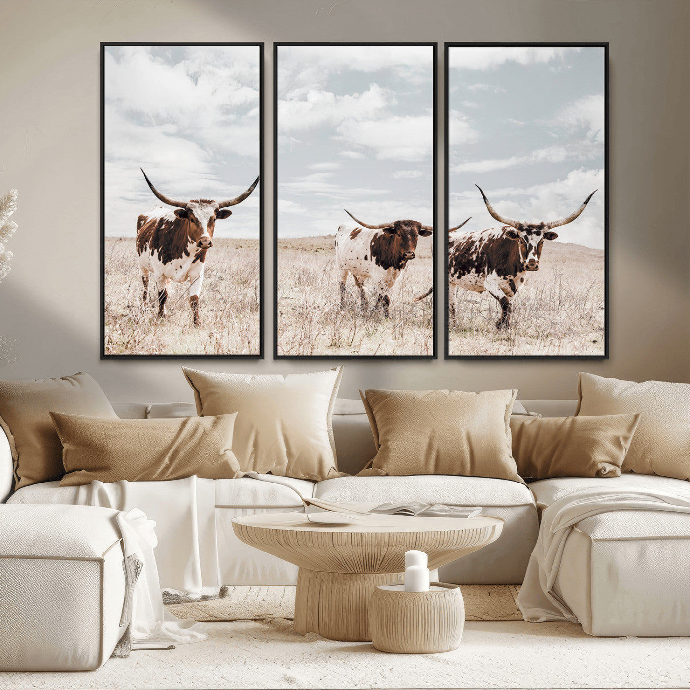 65621083-MGV-CV-36X24-Texas Longhorn Wall Art – Rustic Western Cattle Canvas Print, Southwestern Ranch Photography Decor for Living Room, Office,