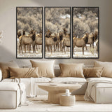 93076148-MGV-CV-36X24-Elk Herd Wall Art – Wildlife Canvas Print of Elk in Winter Landscape, Rustic Western Cabin & Lodge Décor, Nature Photography for