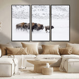 61161423-MGV-FC-48X32-3P_Black-Running Bison Herd Wall Art – Winter Buffalo Canvas Print, Wildlife Photography Decor for Rustic Living Room, Farmhouse, Lodge,