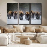 30332489-MGV-CV-36X24-Winter Bison Herd Wall Art – Powerful Buffalo Canvas Print, Rustic Wildlife Photography Decor for Farmhouse, Cabin, Lodge, Living