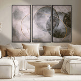 20066876-MGV-FC-48X32-3P_Black-Neutral Abstract Circle Wall Art – Modern Gray Beige Gold Canvas Print, Minimalist Geometric Painting for Bedroom, Living Room,