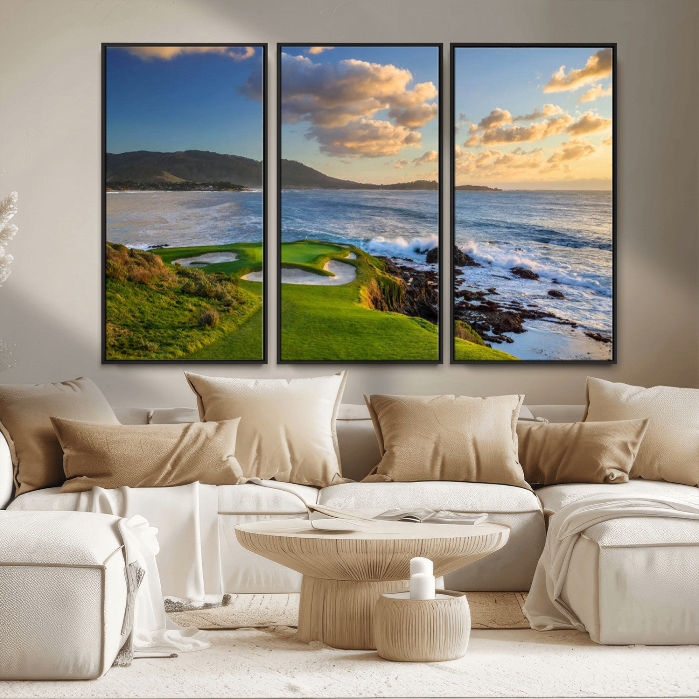 50107048-MGV-CV-36X24-Golf Course Wall Art – Coastal Ocean View Canvas Print, Scenic Fairway Landscape Decor for Office, Man Cave, Bedroom, or Living
