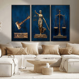 91629053-MGV-CV-36X24-Lady Justice Wall Art – Golden Gavel and Scales Canvas Print, Elegant Legal Office Decor for Lawyers, Judges, Courtroom or Study