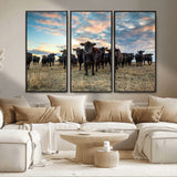13867292-MGV-CV-36X24-Black Cattle Wall Art – Rustic Ranch Herd Canvas Print, Western Farmhouse Country Landscape Decor for Living Room, Office, or