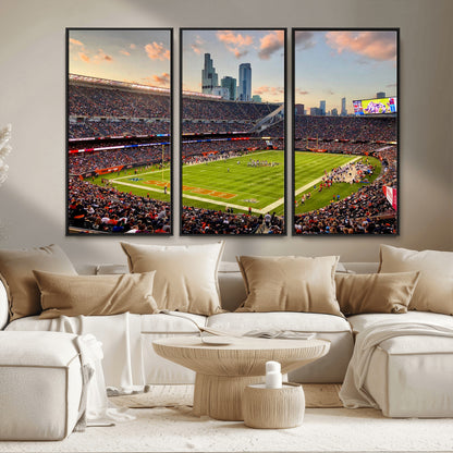 55377093-MGV-FC-48X32-3P_Black-Soldier Field Wall Art – Panoramic Chicago Bears Football Stadium Canvas Print, Game Day Sports Decor for Man Cave, Bar, Office,